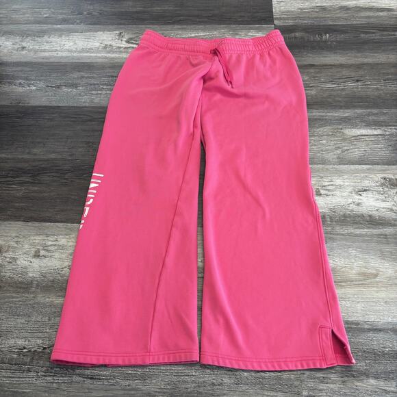 Under Armour UA Pink Womens L Semi Fitted Cold Gear Wide Leg Sweatpants Fleece - Picture 2 of 11